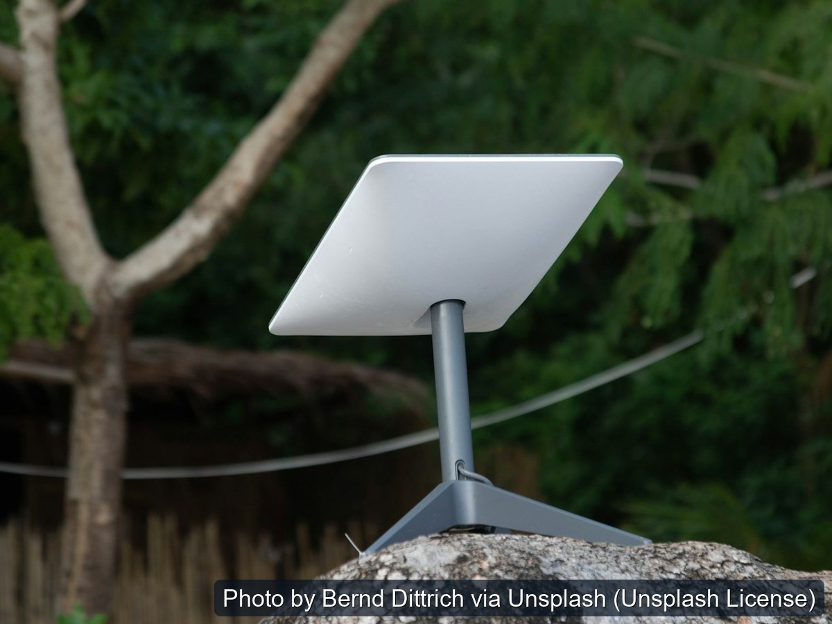 Flat satellite internet panel mounted outdoors