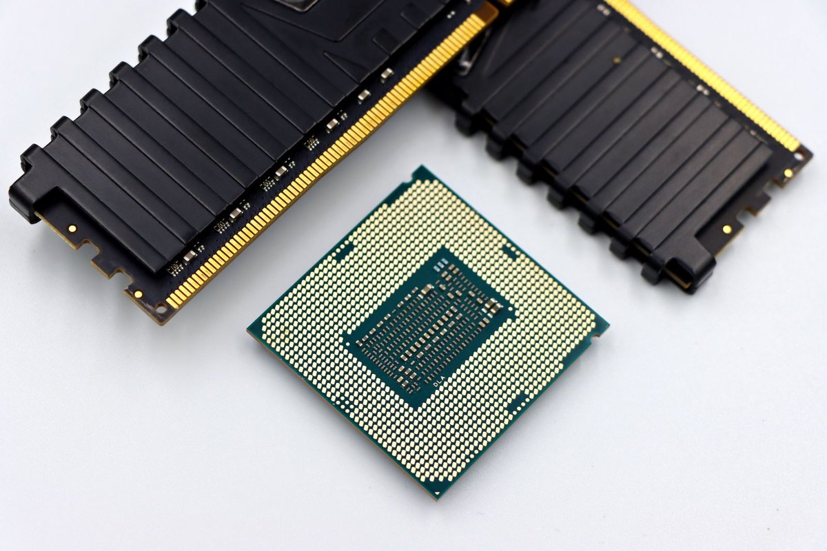 CPU and RAM sticks on a white background
