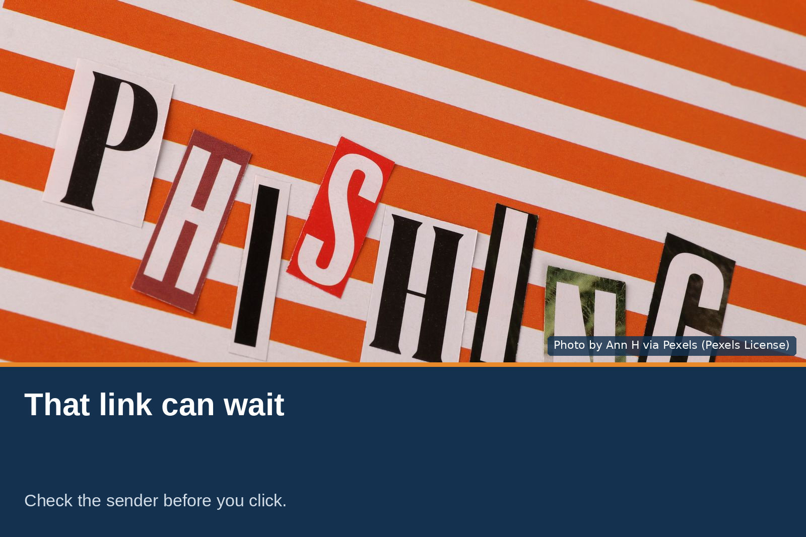 The word "phishing" in cut-out letters on a striped background