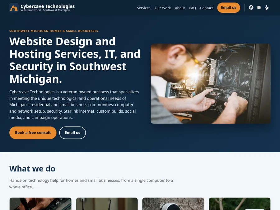 Home page of the Cybercave Technologies website